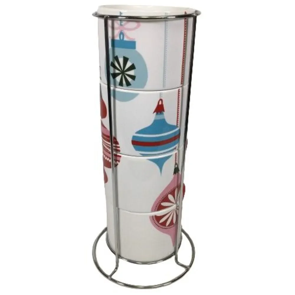 Pier 1 One Stacking Stackable Mugs Cups Set of 4 Christmas Ornaments Rack Stand